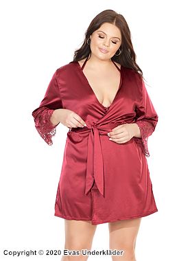 Eleganter Morgenrock, Satin, Wimpernspitze, Plus Size